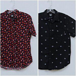 Bundle of 2 WXYZ‎ Skull & Roses Button Down Short Sleeve Shirts Black Red Men M